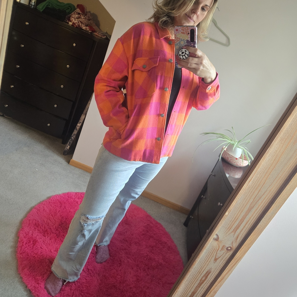 Velvet Heart Vibrant Pink and Orange Plaid Shirt - Picture 4 of 4